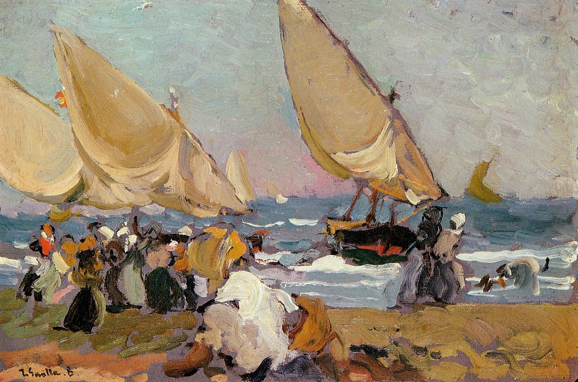 Joaquin Sorolla y Bastida Sailing Vessels on a Breezy Day Valencia